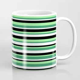 [ Thumbnail: Light Green, Sea Green, Mint Cream & Black Colored Pattern of Stripes Coffee Mug ]