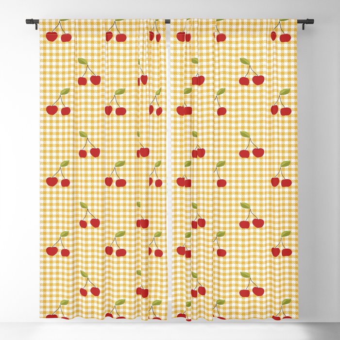 Cherries Yellow Plaid Blackout Curtain