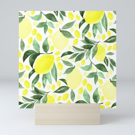 Watercolor Lemons and Leaves Pattern - Positano Style Mini Art Print