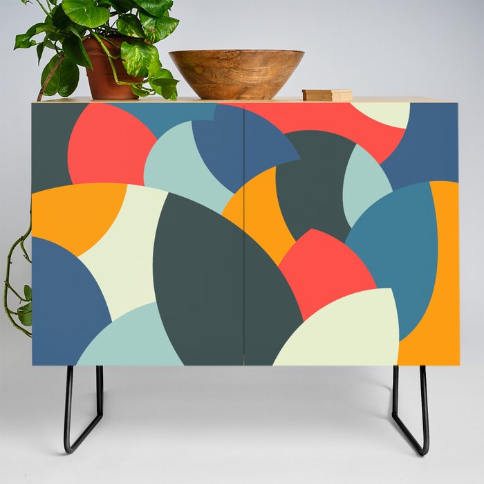 Abstract Nature Leaves Foliage in Vintage 50s & 60s Color Palette  Credenza