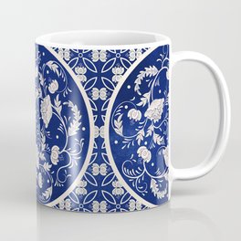 vintage background. Beautiful floral round pattern in chinese style. Simple delicate decor. Imitation of chinese porcelain painting. Blue watercolor background. Hand drawing.  Coffee Mug