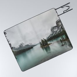 Landscape Photography | Spirit Island | Maligne Lake | Jasper Alberta | Emerald Water | Wall Art Picnic Blanket