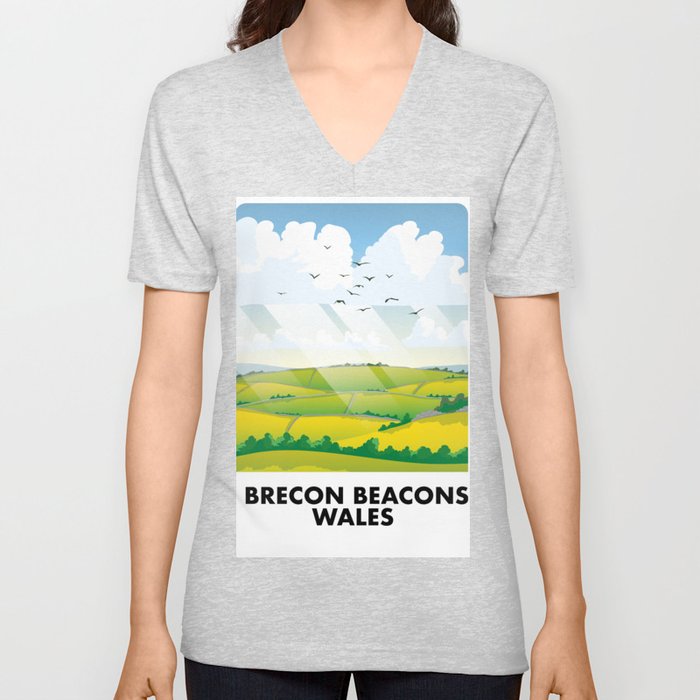 Brecon beacons wales travel poster V Neck T Shirt