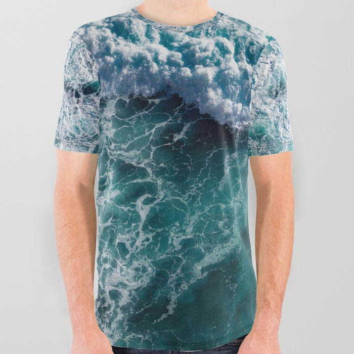Strong Foamy Ocean Waves All Over Graphic Tee