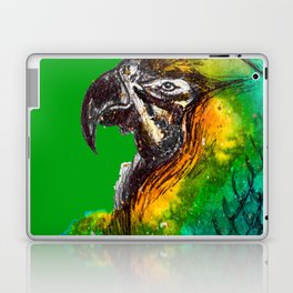 Watercolour parrot with green background Laptop Skin