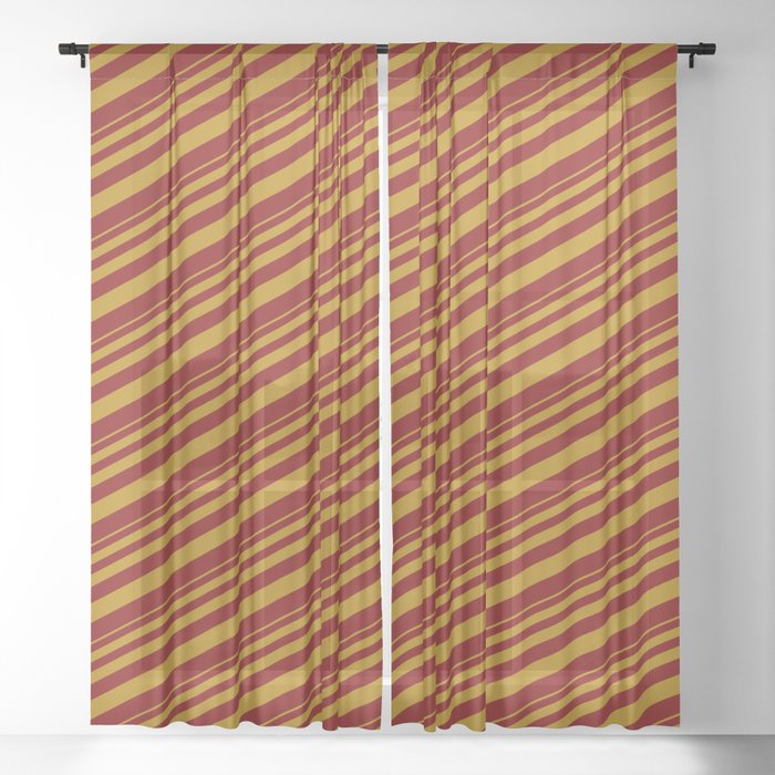 Dark Goldenrod and Maroon Colored Lined/Striped Pattern Sheer Curtain