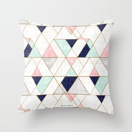 Mod Triangles - Navy Blush Mint Throw Pillow