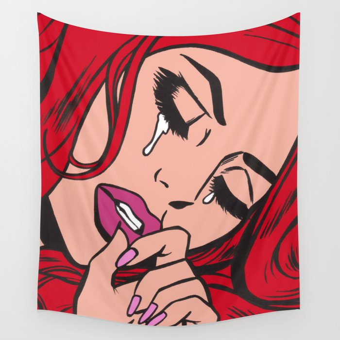 Red Sad Girl Wall Tapestry