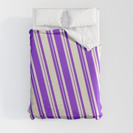 [ Thumbnail: Beige and Purple Colored Lined Pattern Duvet Cover ]