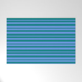 [ Thumbnail: Cornflower Blue and Teal Colored Striped/Lined Pattern Welcome Mat ]