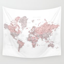Gray and dusty pink detailed world map Wall Tapestry