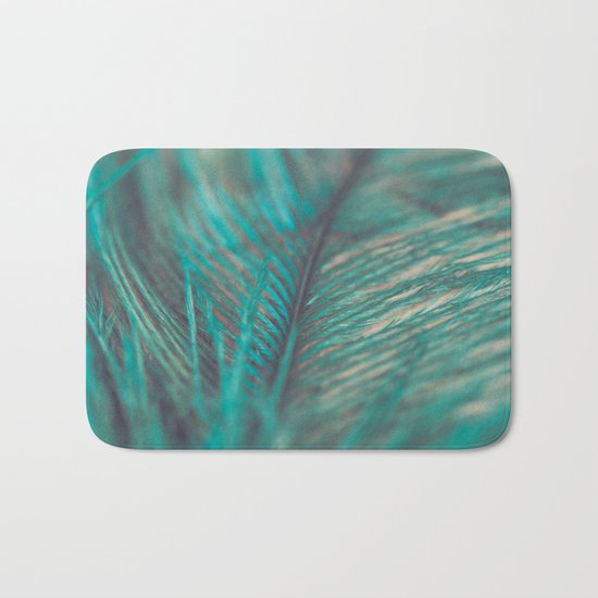 Turquoise Feather Close Up Bath Mat
