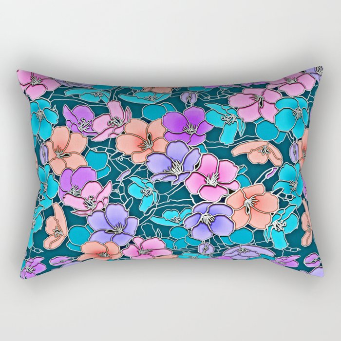 Modern abstract teal coral pink navy blue floral Rectangular Pillow