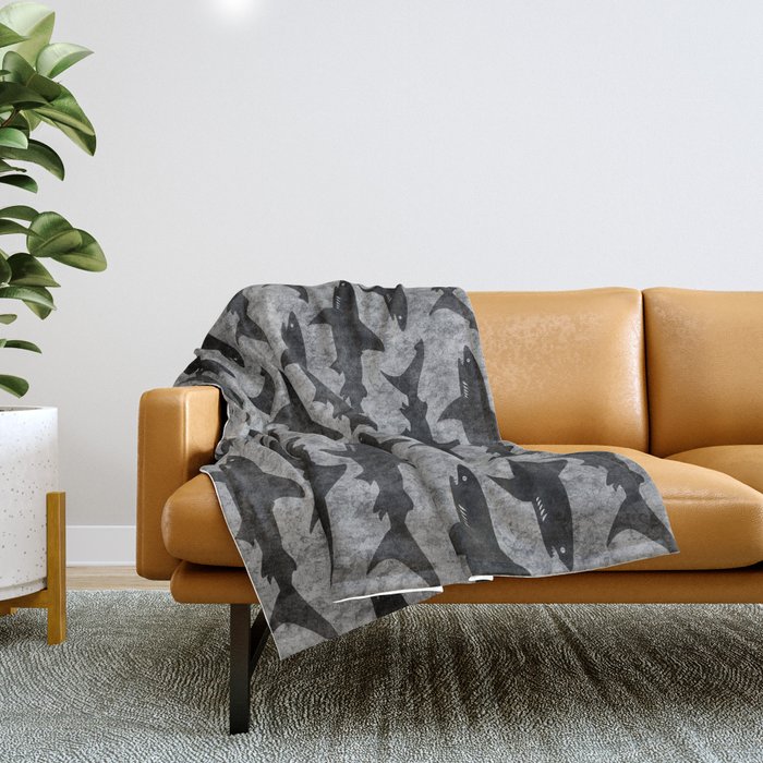 Gray and Black Shark Pattern Throw Blanket by Antique Images