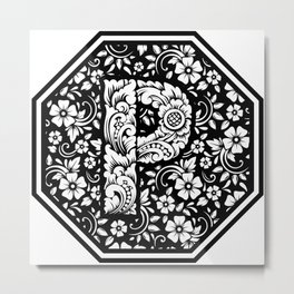 Letter P Black - Alphabet Flowers Cutouts Metal Print