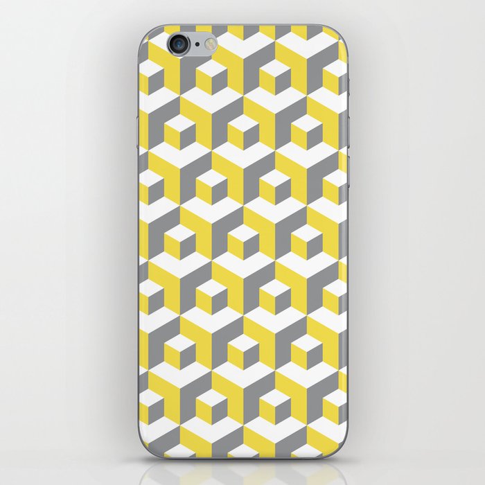 Colors of year 2021 illuminating yellow and ultimate gray seamless isometric pattern. Grey, white and yellow abstract endless isometric background. Seamless geometric pattern. illustration iPhone Skin