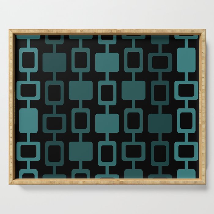 Mid Century Modern Square Columns Black Teal Serving Tray