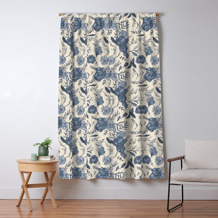 Blue Floral Pattern Blackout Curtain By Jessica Roux Society6
