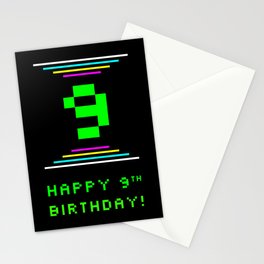 [ Thumbnail: 9th Birthday - Nerdy Geeky Pixelated 8-Bit Computing Graphics Inspired Look Stationery Cards ]