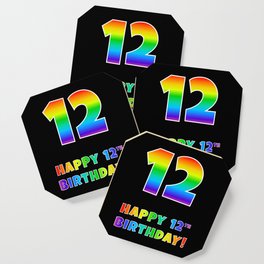 [ Thumbnail: HAPPY 12TH BIRTHDAY - Multicolored Rainbow Spectrum Gradient Coaster ]