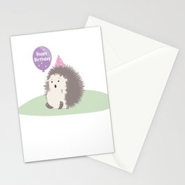 hedgehog with balloon and party cap wishes happy birthday Stationery Cards