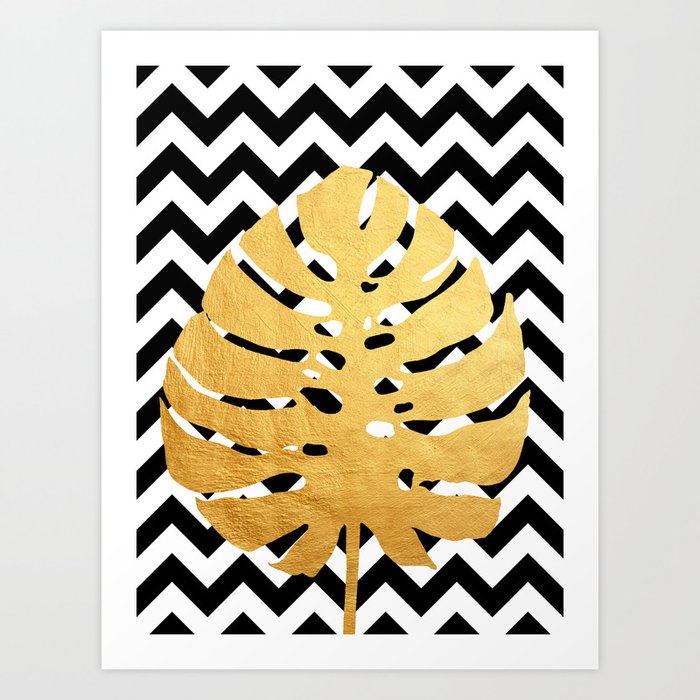 Golden leaf and chevron Art Print
