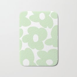 Large Baby Green Retro Flowers White Background #decor #society6 #buyart Bath Mat