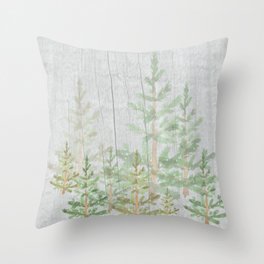 Pine forest on weathered wood Throw Pillow