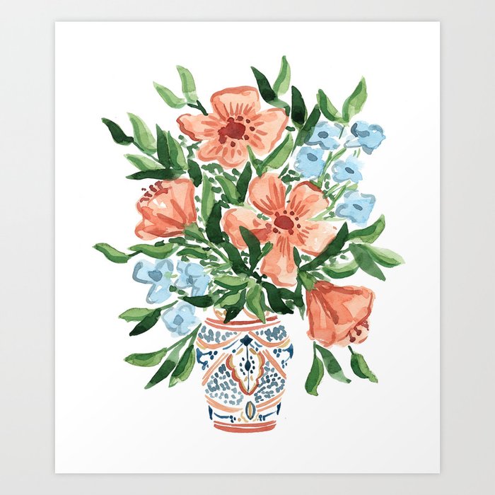 Peachy Florals Art Print