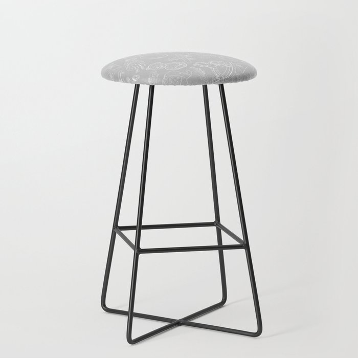Light Grey and White Toys Outline Pattern Bar Stool