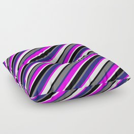 [ Thumbnail: Colorful Fuchsia, Lavender, Black, Dim Grey & Midnight Blue Colored Stripes/Lines Pattern Floor Pillow ]