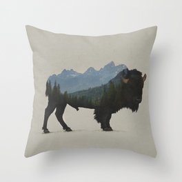 Grand Teton Bison Throw Pillow