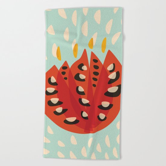 Red Abstract Tulip Beach Towel