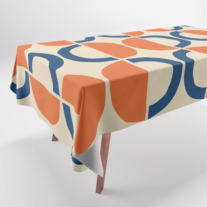 Mid Century Modern Scandinavian Pattern 534 Beige Blue and Orange Tablecloth