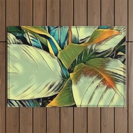 Abstract Tropical Botanical Sunlit Outdoor Rug