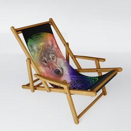 Colorful Wolf Sri Yantra Mandala Sling Chair