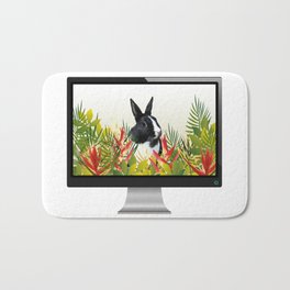 Computer - black & white Bunny Leaves Heliconia Flowers Bath Mat