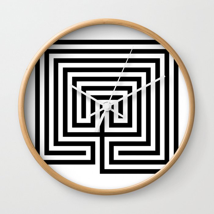 Cretan labyrinth in black and white Wall Clock