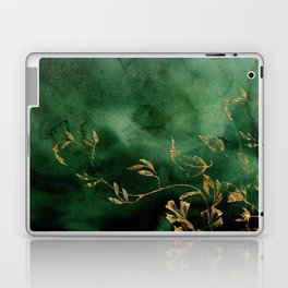 Winter Gold Flowers On Emerald Marble Texture Laptop Skin