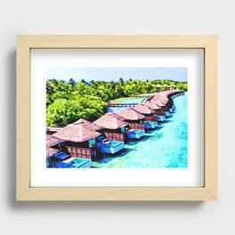 Watercolor Honeymoon Resort in Maldives Recessed Framed Print