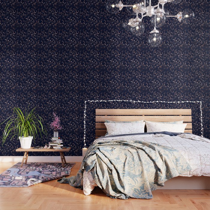 Hand Drawn Rose Gold Cute Dried Pressed Flowers Illustration Navy Blue Wallpaper By Girlytrend