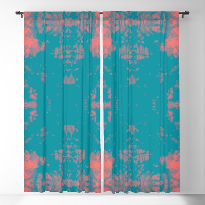 Living Coral Turquoise Shibori Tye Dye Blackout Curtain