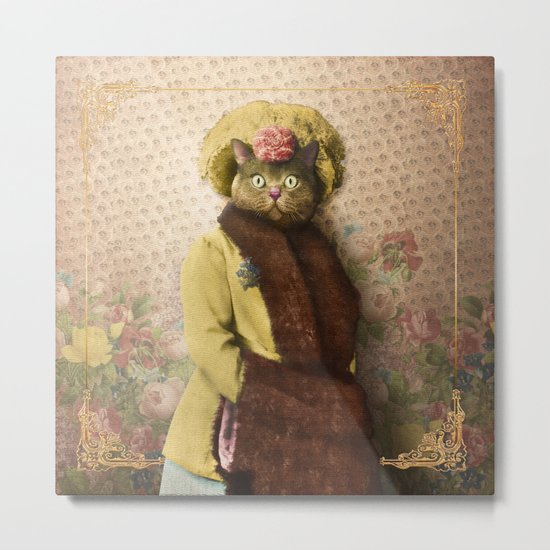 Lady Vanderkat with Roses Metal Print