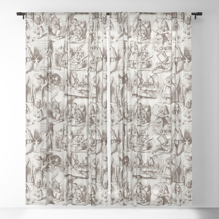 Alice In Wonderland Toile De Jouy Pattern Brown Beige Vintage Pattern Victorian Gothic Sheer Curtain By Eclecticatheart Society6