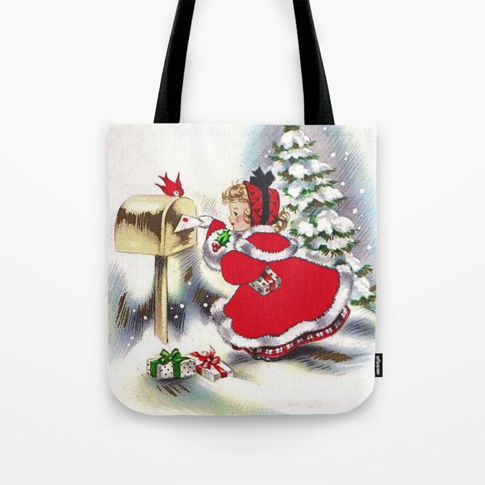 Vintage Christmas Girl With Christmas Cards Tote Bag