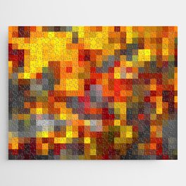 geometric pixel square pattern abstract background in brown yellow black Jigsaw Puzzle