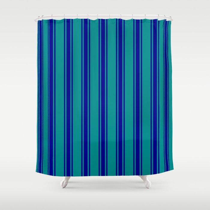 Dark Cyan & Dark Blue Colored Lines/Stripes Pattern Shower Curtain