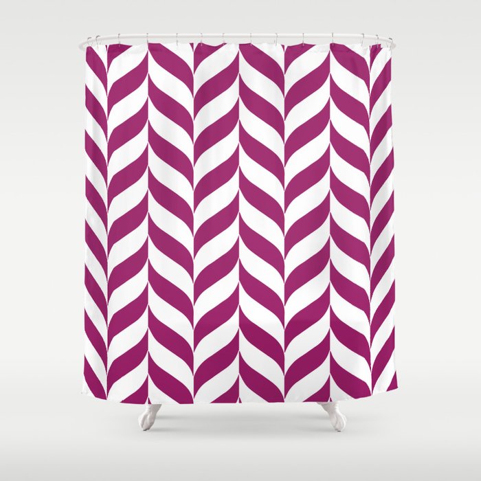 Magenta and White Pretty Herringbone Pattern - Colour of the Year 2022 Orchid Flower 150-38-31 Shower Curtain