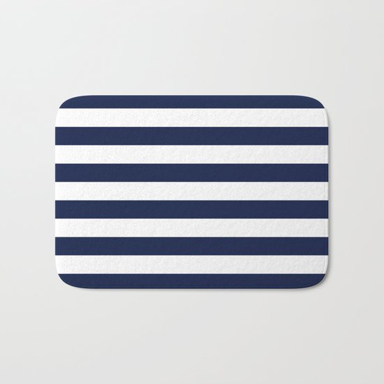 Indigo Navy Blue Bold Stripes Bath Mat