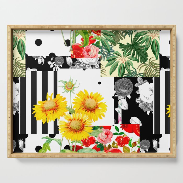 Italian,Sicilian art,patchwork,summer Flowers Serving Tray